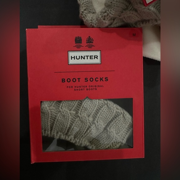 Hunter recycled 6 stitch cable short boot sock GREIGE size M NWT - Picture 8 of 8